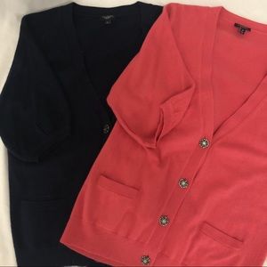 Talbots Lot of 2 S/S Cardigans Navy Pink Sz M L